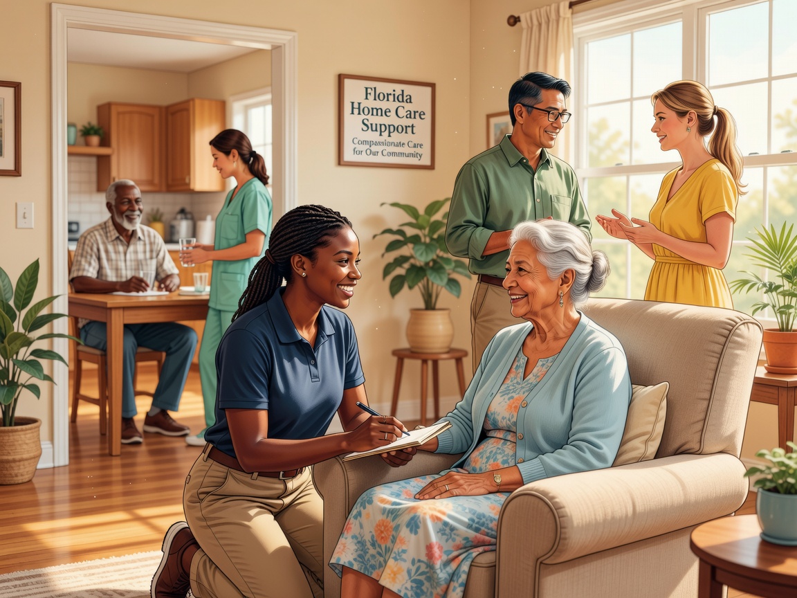 Diverse family and caregiver in Florida home setting