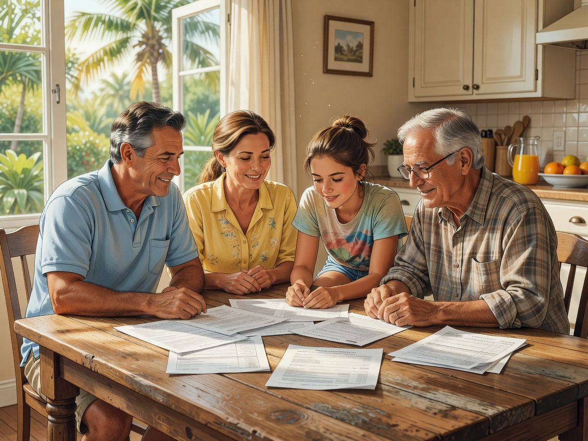 Florida family reviewing documents at kitchen table