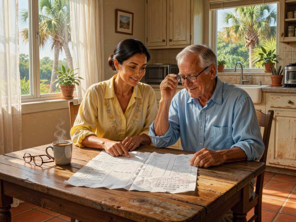 Caregiver and family member looking at weekly schedule together